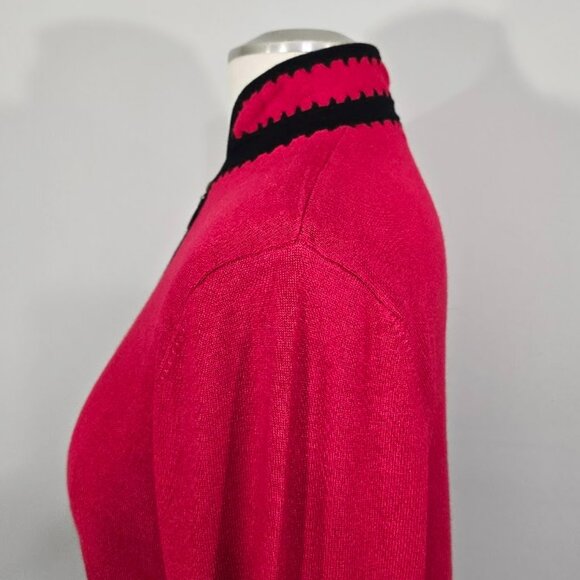 AK Anne Klein Sweater XL Womens Black Red Color Blocked  Trim Classic Preppy - Picture 7 of 12